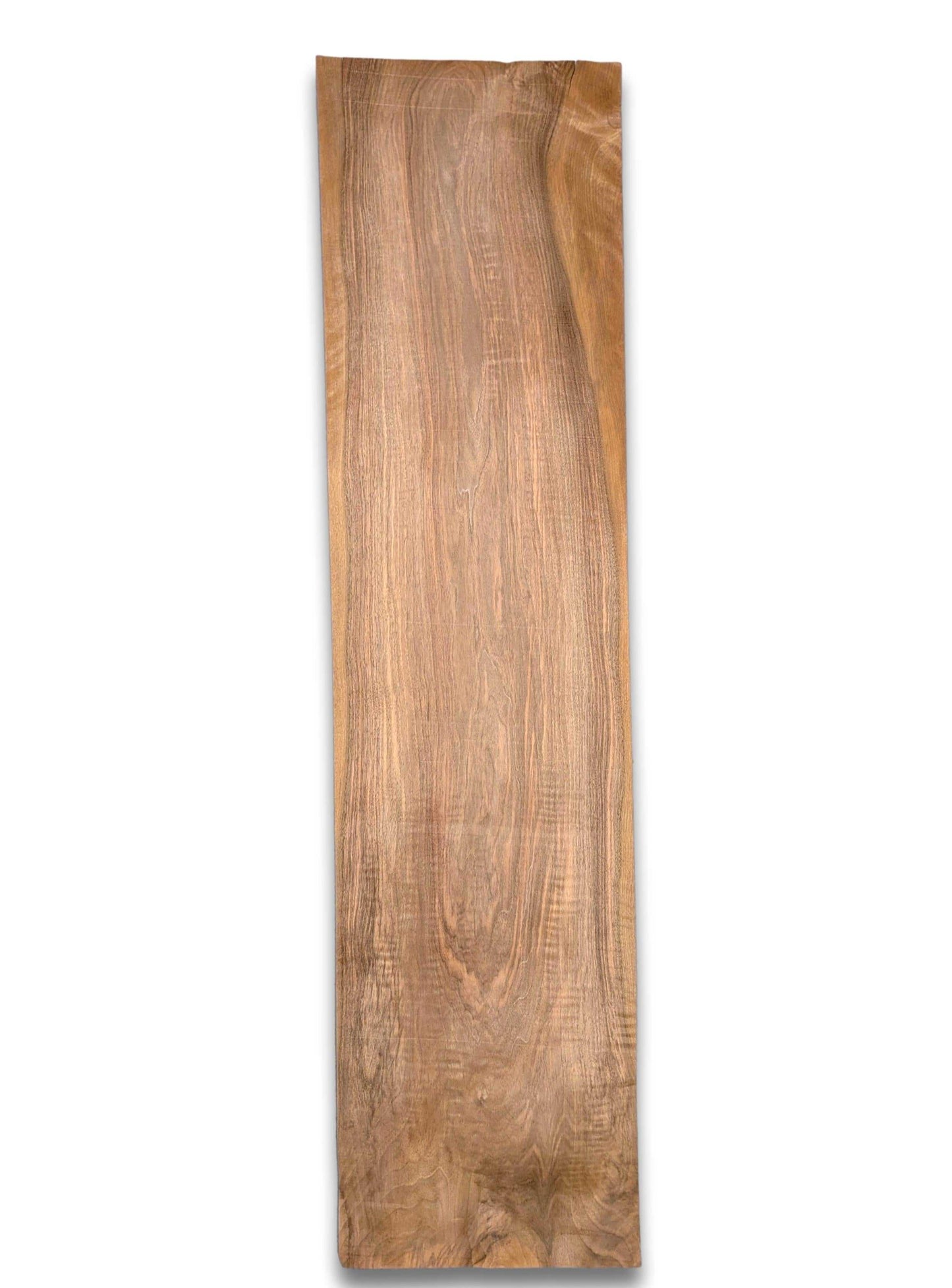 Langwerpig vel naturel walnoot houtfineer 165x25 cm zonder backing, perfect voor renovatie of decoratieve toepassingen.