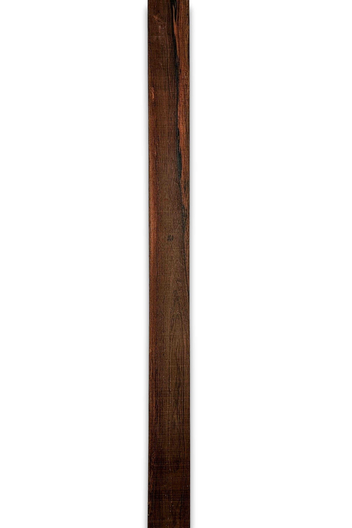 Langwerpige strook Palissander houtfineer 205 x 14 cm, naturel en zonder backing, perfect voor creatieve toepassingen in houtbewerking.