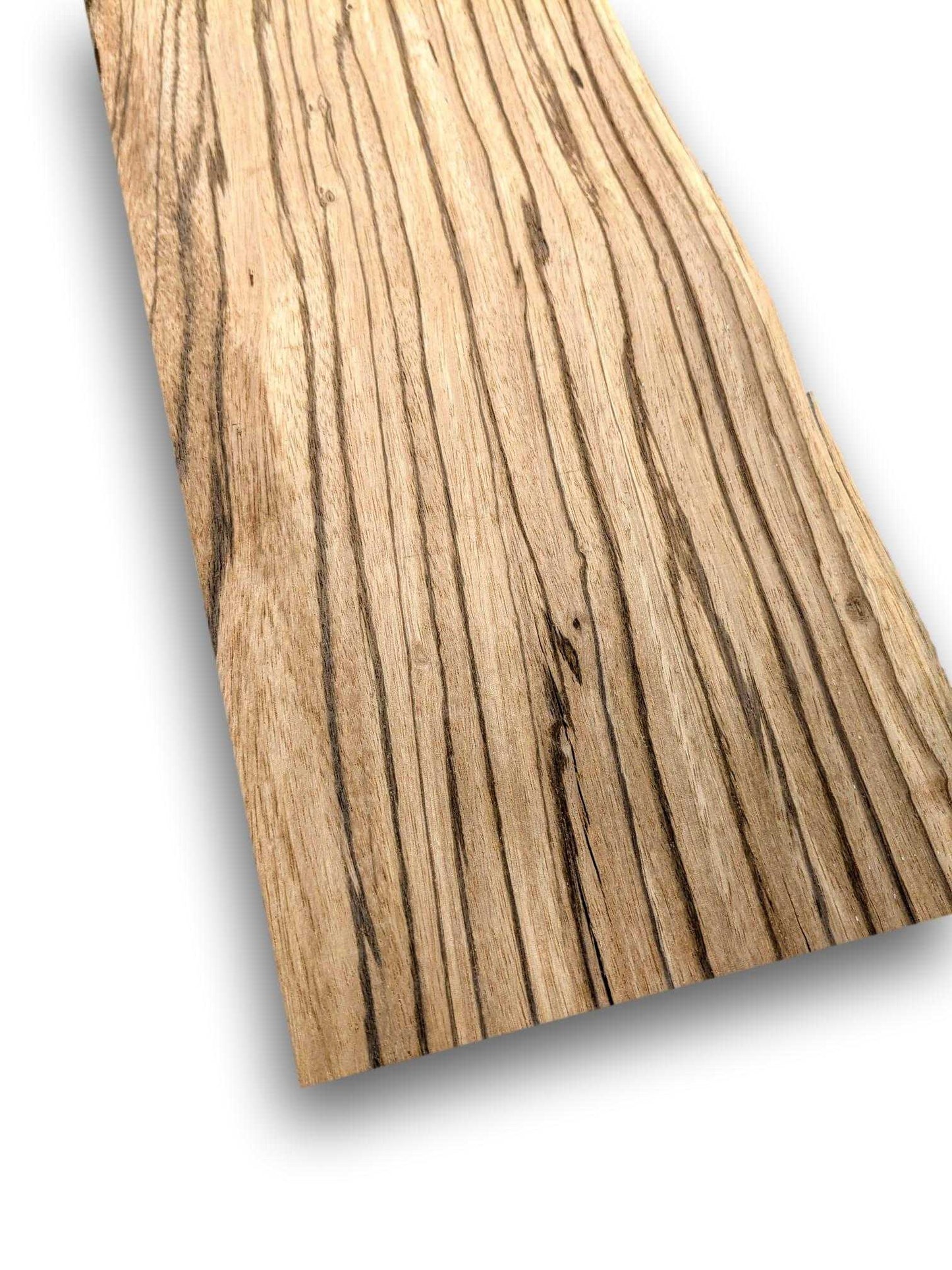 Zebrano houtfineer 215 x 17 cm met natuurlijke streeptekening, ideaal voor meubelbekleding of restauratieprojecten.