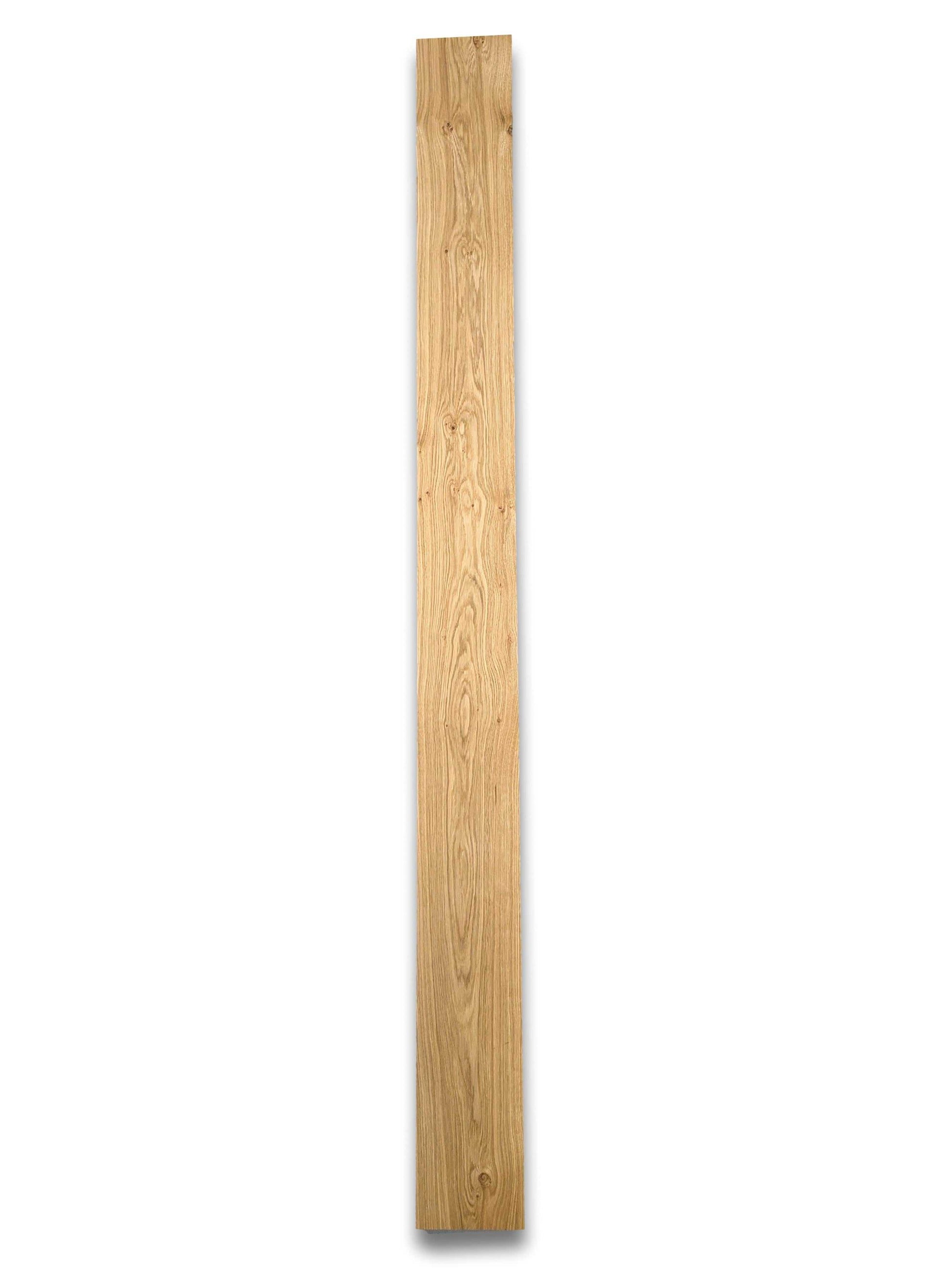 Langwerpig vel eiken rustiek fineer 240x16 cm met zichtbare knoesten, geschikt voor meubelafwerking en interieurtoepassingen.
